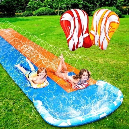 Joyfy 22.5ft Water Slides and 2 Bodyboards, Lawn Backyard Waterslides Water Toy with Build Sprinkler for Kids Outdoor Water Fun | Walmart (US)