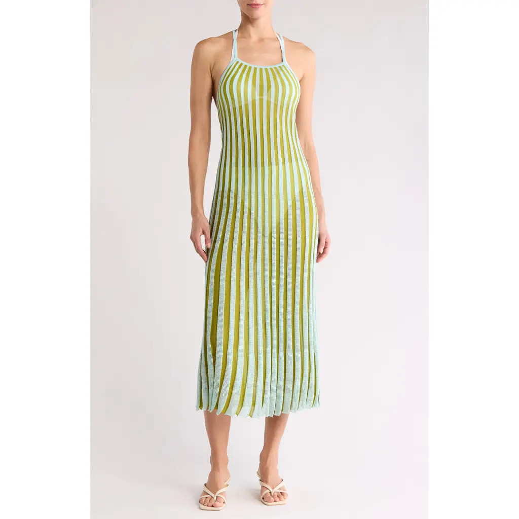 Solid & Striped The Kaylee Rib Cover-Up Dress in Sky/chartreuse Stripe at Nordstrom, Size X-Large | Nordstrom