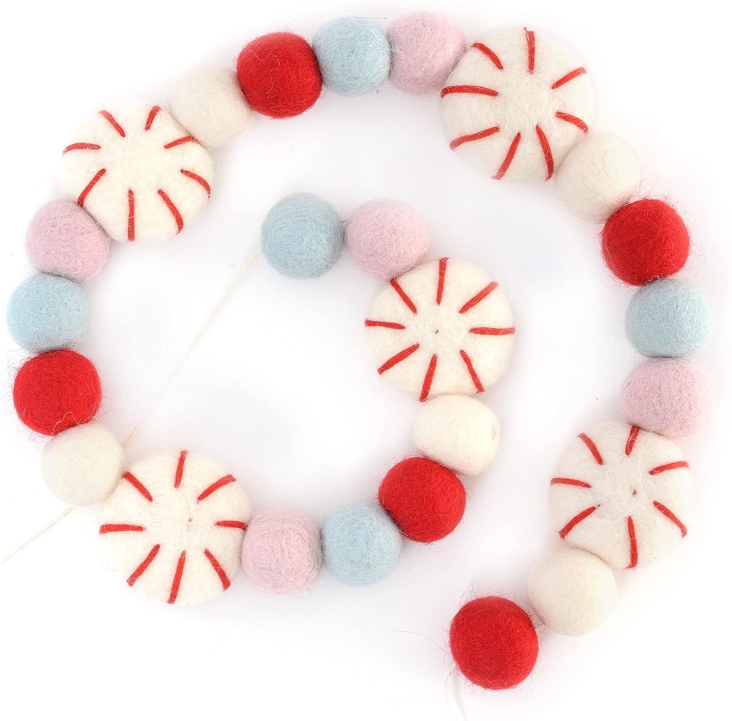 Glaciart One Peppermint Felt Ball Garland - Pompom Holiday Decoration Hand-Made from Natural Wool -  | Amazon (US)