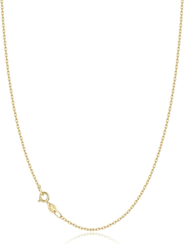 Jewlpire Solid 18k Gold Over 925 Sterling Silver Chain Necklace for Women Girls, 1mm Cable Chain ... | Amazon (US)
