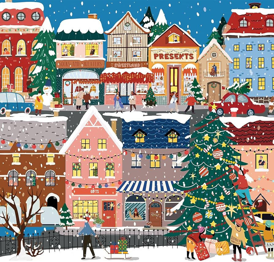 1000 Piece Christmas Puzzle for Adults, Festive Winter Village Jigsaw Puzzle with Glitter Snow Ef... | Amazon (US)