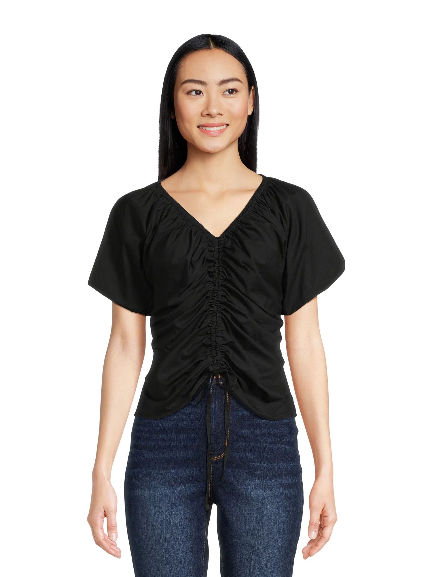 Time and Tru Women’s Woven Top with Puff Sleeves, Sizes XS-XXXL | Walmart (US)