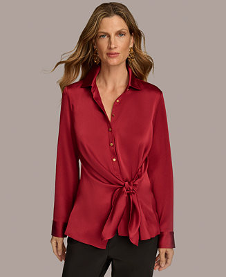 Donna Karan New York Women's Collared Tie-Waist Shirt - Macy's | Macy's