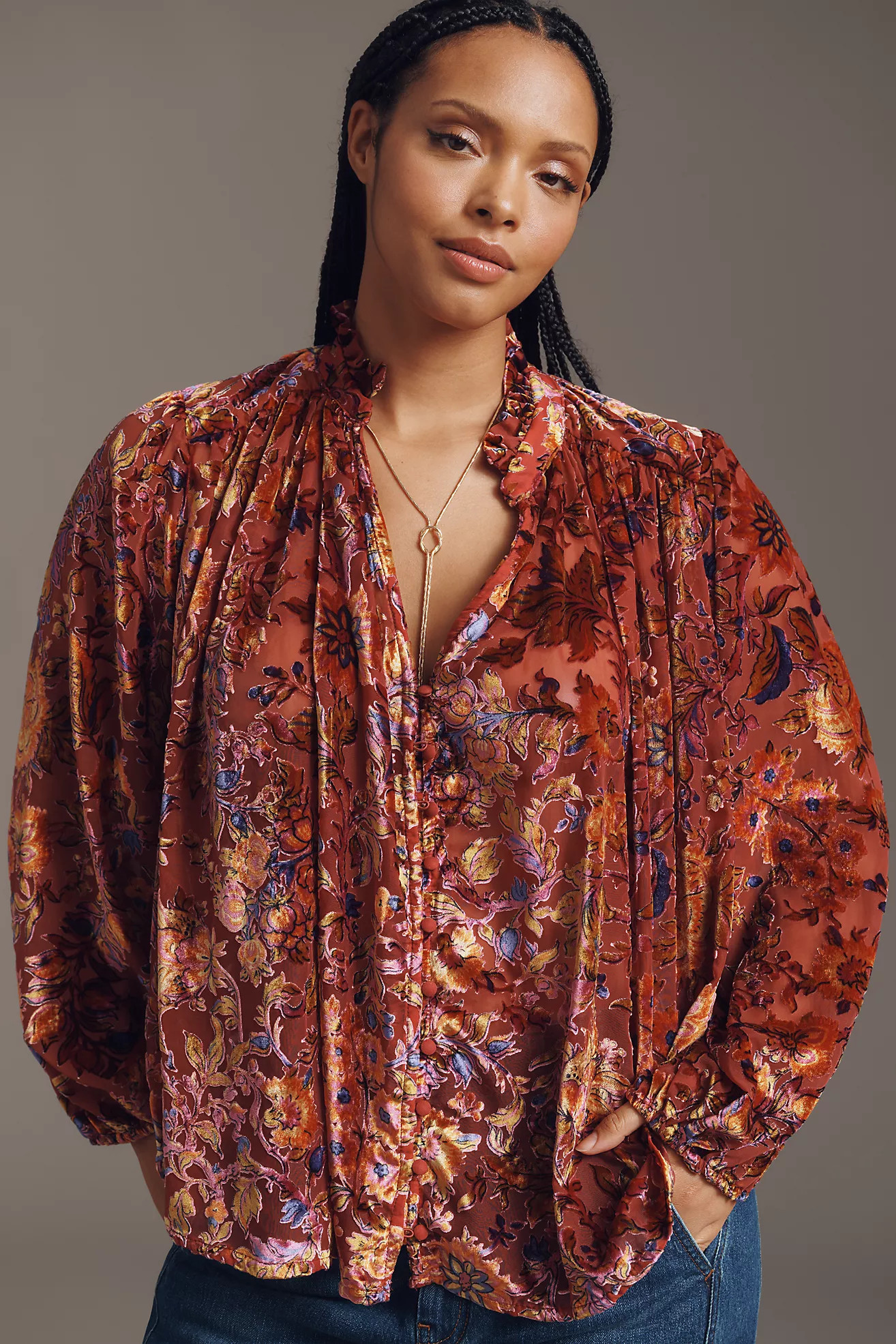 The Estela Burnout Sheer Printed Blouse | Anthropologie (US)