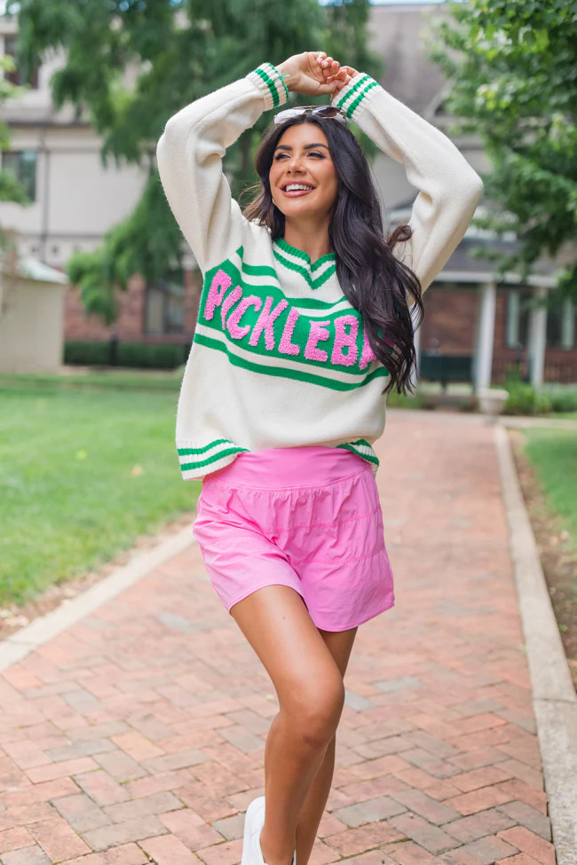 Center Court Varsity Pickleball Sweater SALE | Pink Lily