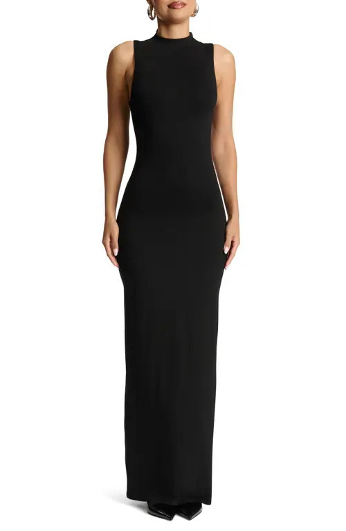 Naked Wardrobe Mock Neck Sleeveless Maxi Dress in Black at Nordstrom, Size Large | Nordstrom
