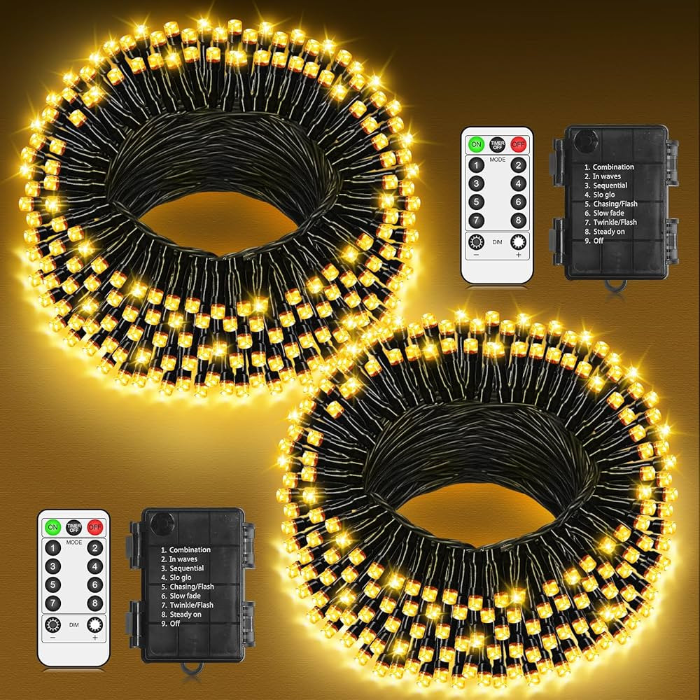 2 x 100 LED Fairy Lights Outdoor Battery Warm White Fairy Lights Outdoor Waterproof 8 Modes with ... | Amazon (DE)