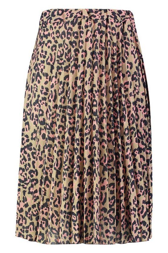 Plus Leopard Print Pleated Midi Skirt | Boohoo.com (US & CA)