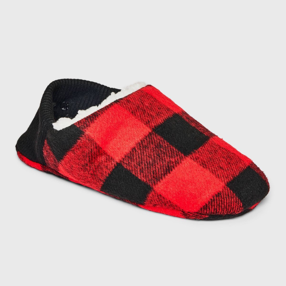 Adult Buffalo Check Plaid Faux Shearling Lined Pull-On Slipper Socks with Huggable Heel & Gripper... | Target