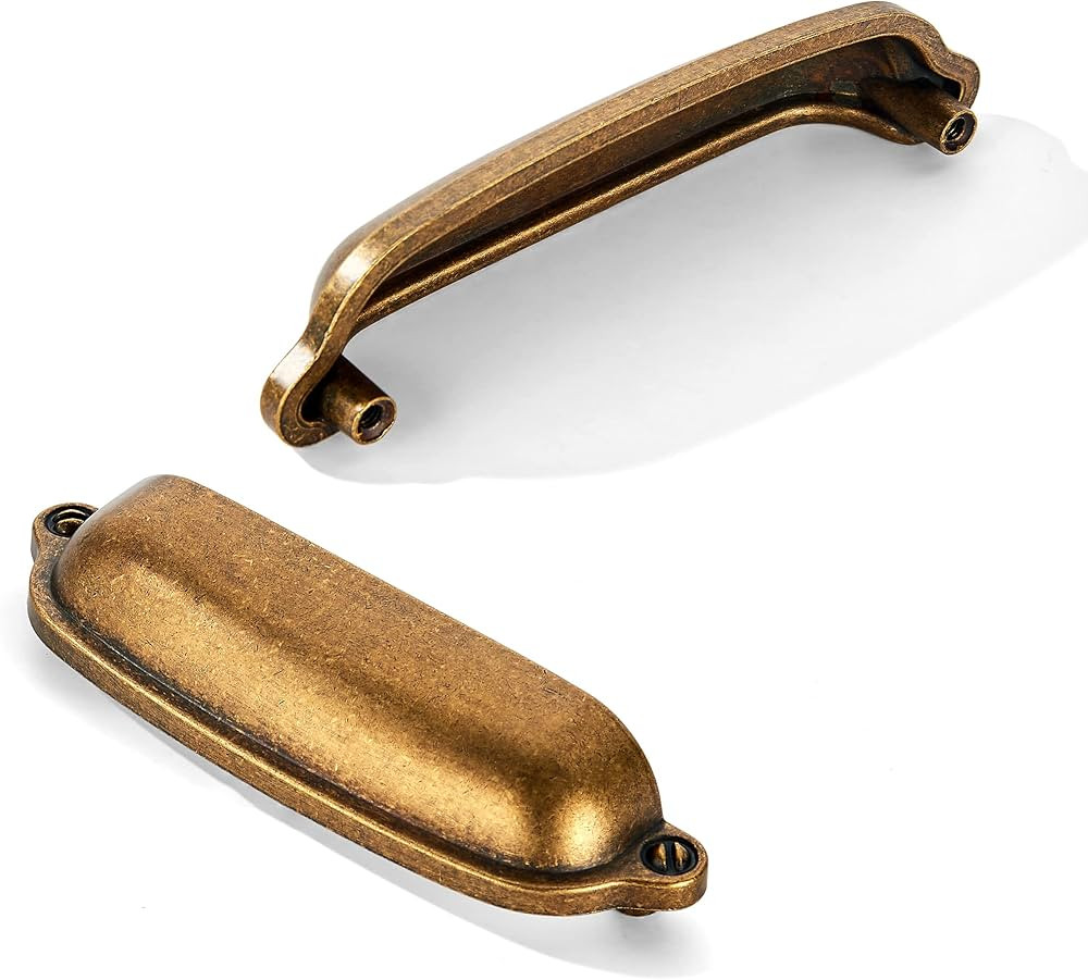 khtumeware 10 Pack 3-3/4 Inch(96mm) Bin Cup Drawer Pull,Antique Brass Cabinet Pulls Kitchen Cabin... | Amazon (US)