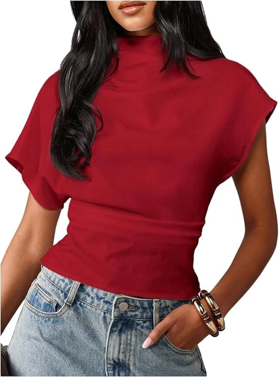 SweatyRocks Women's Ruched Short Sleeve T Shirts Cinched Waist Dressy Casual Going Out Outfits | Amazon (US)