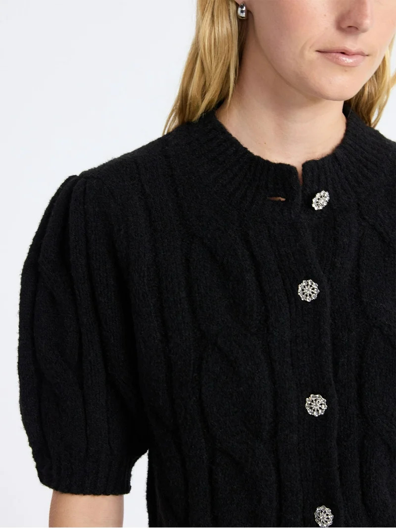 Free Assembly Women's and Women's Plus Cable Cardigan with Short Puff Sleeves, Sizes XS-4X | Walmart (US)