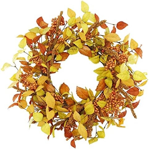 YNYLCHMX Fall Wreath for Front Door 18” Artificial Autumn Wreath Outside Golden Eucalyptus Leav... | Amazon (US)