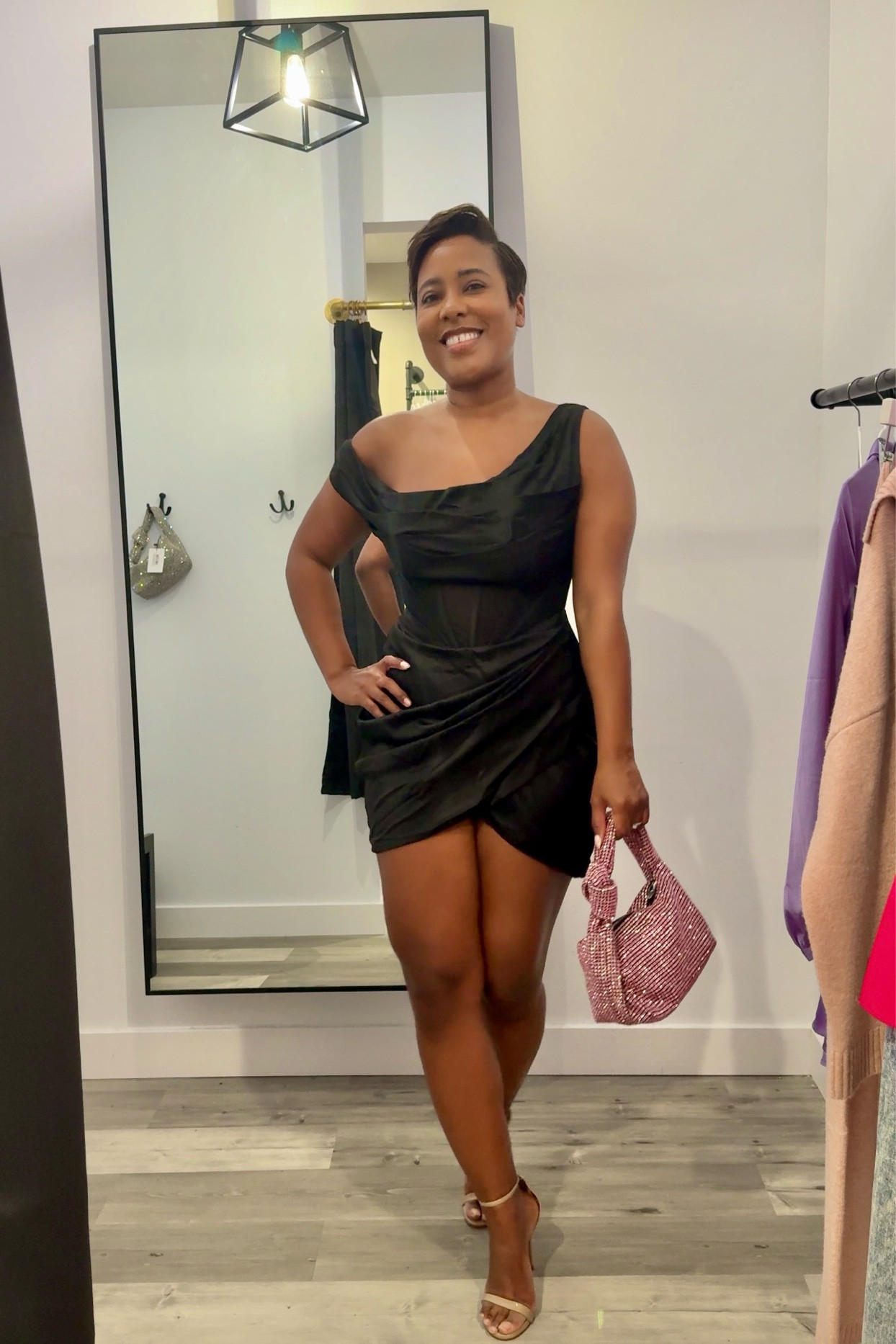 Little black dress perfect for date night Valentine’s Day outfit with a pop of pink sequin pink bag

#LTKSeasonal #LTKstyletip #LTKmidsize