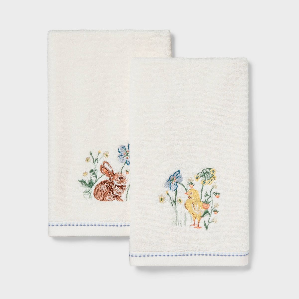 2pk Easter Bunny and Chick Embroidered Hand Towels White - Threshold™ | Target