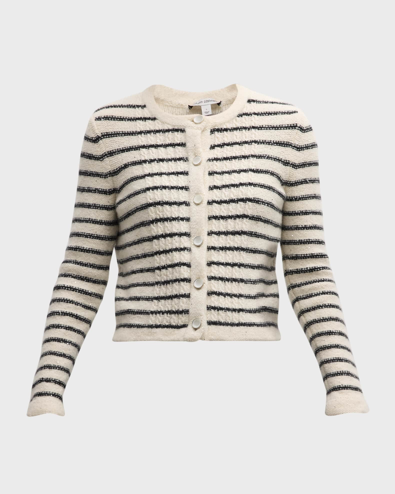 Striped Cable-Knit Sequined Cashmere Jacket | Neiman Marcus
