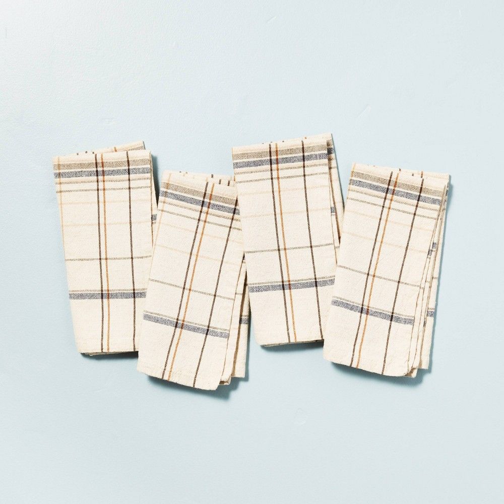 4pk Thin Stripe Plaid Cloth Napkin Set Blue/Natural - Hearth & Hand with Magnolia | Target