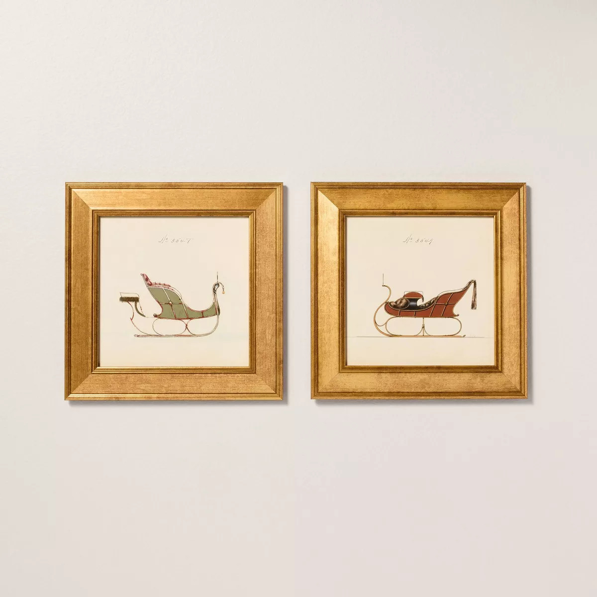 8"x8" Vintage Christmas Sleigh Framed Wall Art (Set of 2) - Hearth & Hand™ with Magnolia | Target