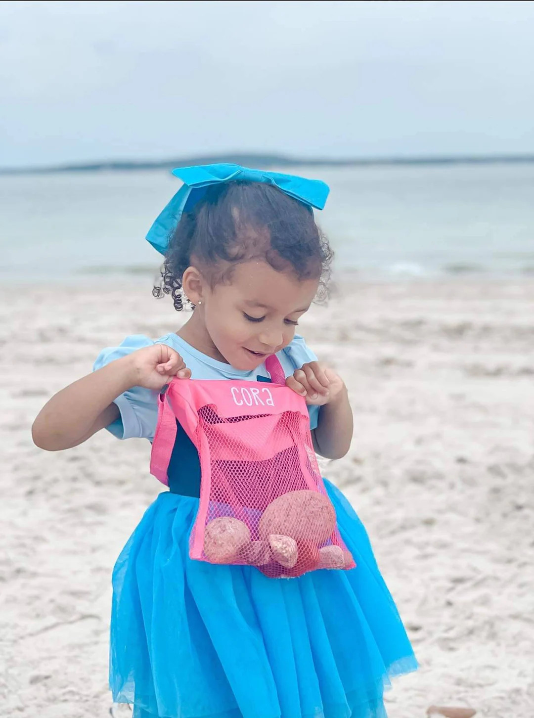 Embroidered Seashell bag, mesh collecting bag, personalized beach bag, summer birthday gift, east... | Etsy (US)