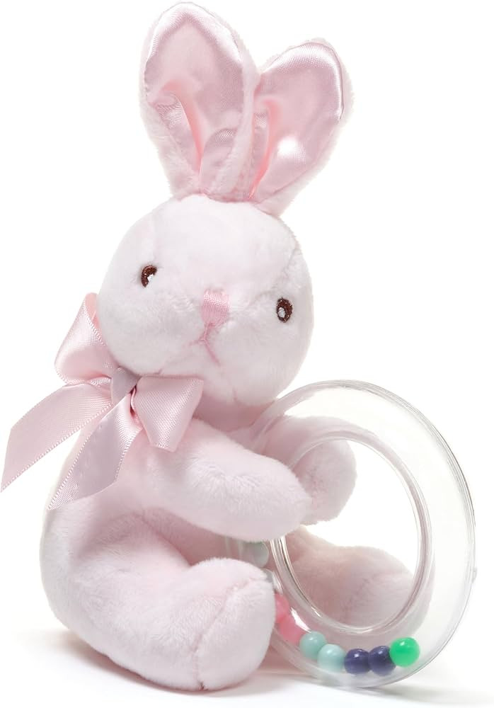 Bearington Baby Cottontail Plush Stuffed Animal Pink Bunny Shaker Toy Ring Rattle - 5.5" Bunny Ra... | Amazon (US)