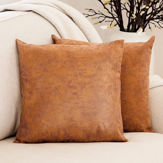 2 Pack Faux Leather Pillow Covers 18x18 inch, Natural Soft Touch Throw Pillow Cover, Decorative P... | Amazon (US)