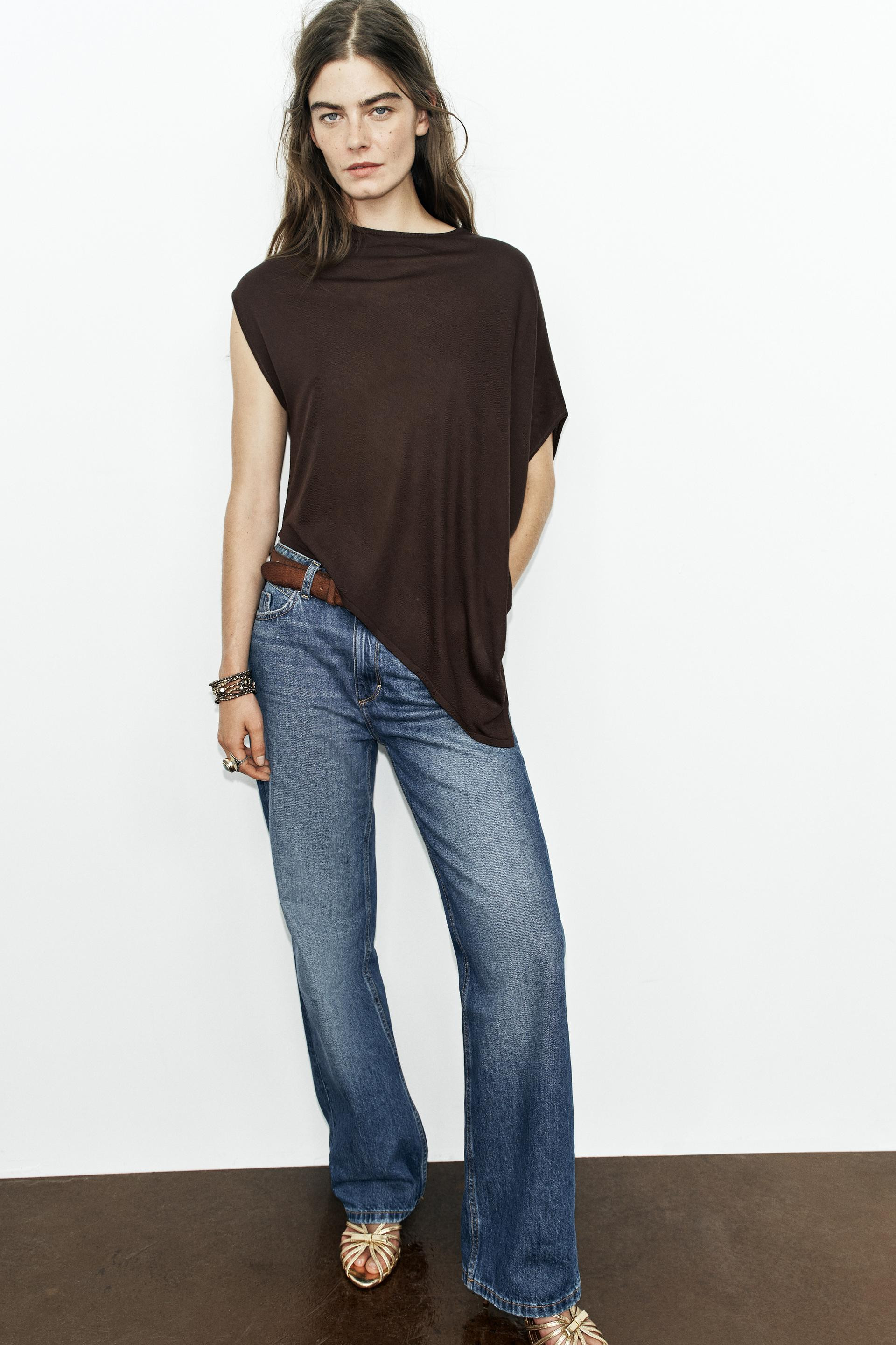 Zara - Asymmetric Knit Jumper - Brown - M - Woman | Zara US