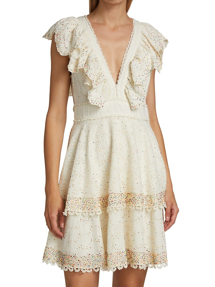 Farm Rio Women's Eyelet Beaded Mini Dress - Off White - Size S | Saks Fifth Avenue OFF 5TH