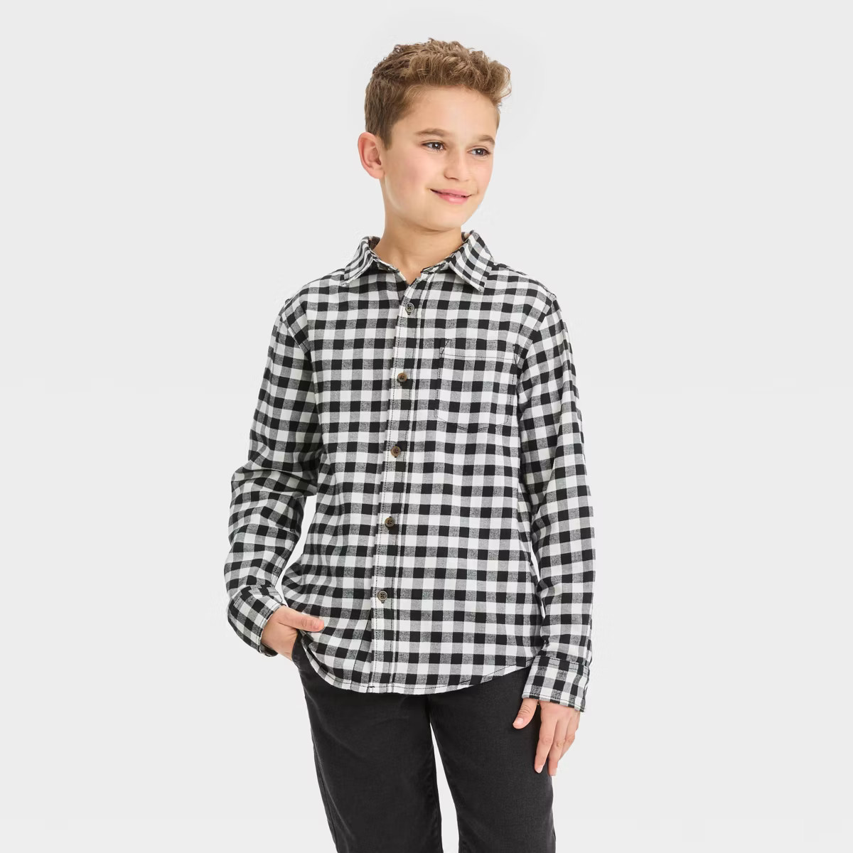 Boys' Long Sleeve Plaid Flannel Button-Down Shirt - Cat & Jack™ | Target