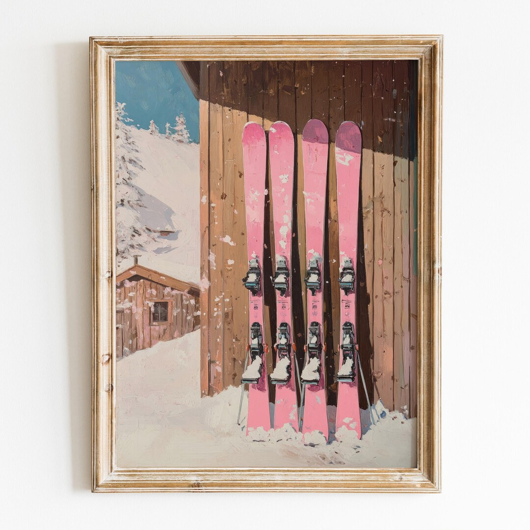Retro Pink Ski Printable Wall Art, Vintage Skiing Poster, Preppy Room Decor, Winter Holiday Print... | Etsy (US)
