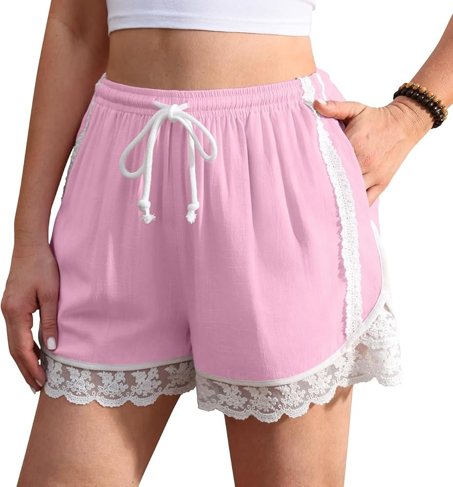 TARSE Womens Linen Shorts Lace Trim Drawstring Casual Lounge 2026 Summer Y2K Beach Bottoms Beach ... | Amazon (US)