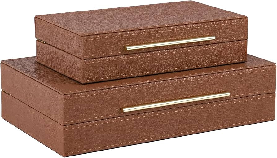 HofferRuffer Faux Leather Decorative Boxes Set of 2, Large Nesting Keepsake Box Accessory Organiz... | Amazon (US)