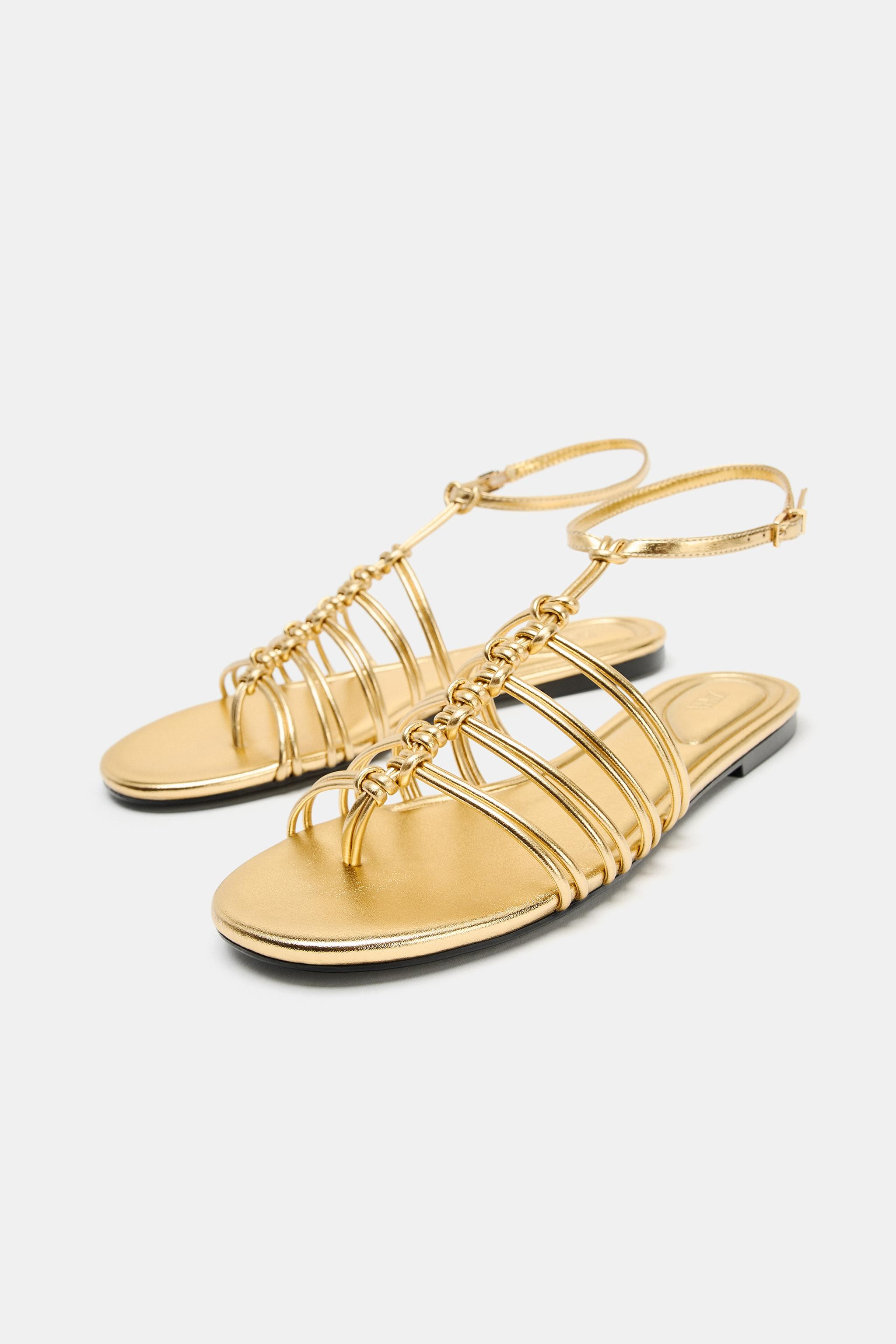 METALLIC EFFECT FLAT SANDALS | Zara US
