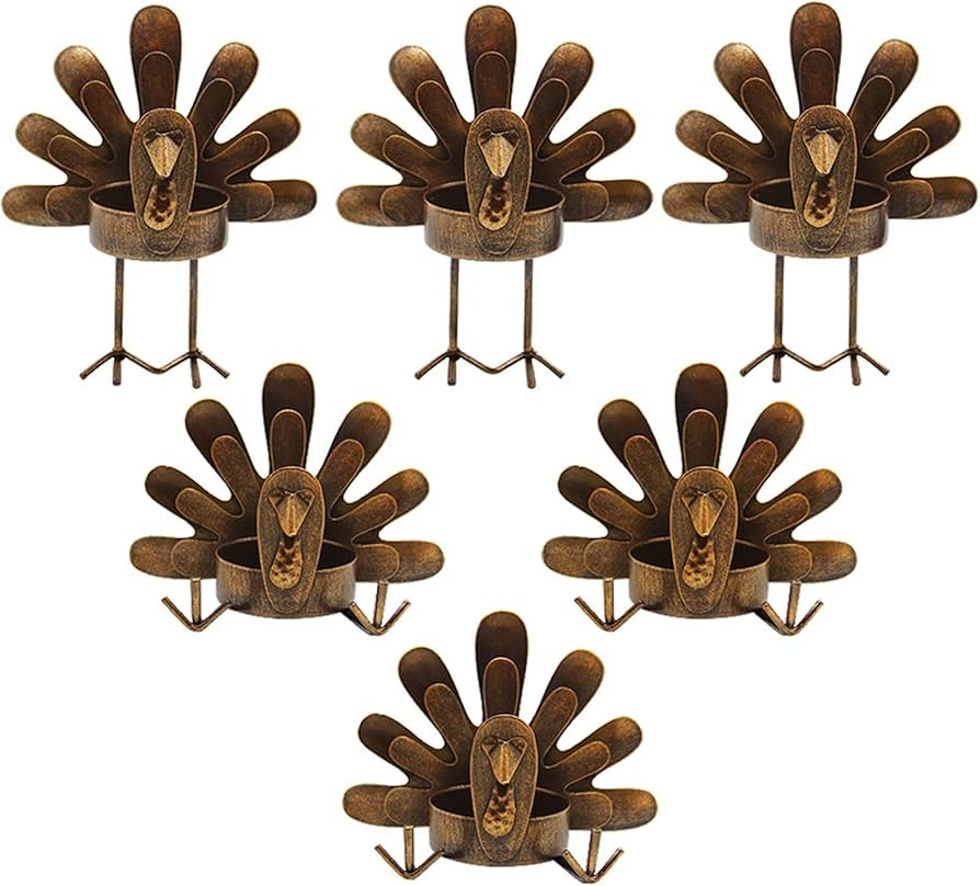 FORUP 6 Pack Metal Turkey Tea Light Candle Holders, Thanksgiving Decoration for Home, Metal Turke... | Amazon (US)