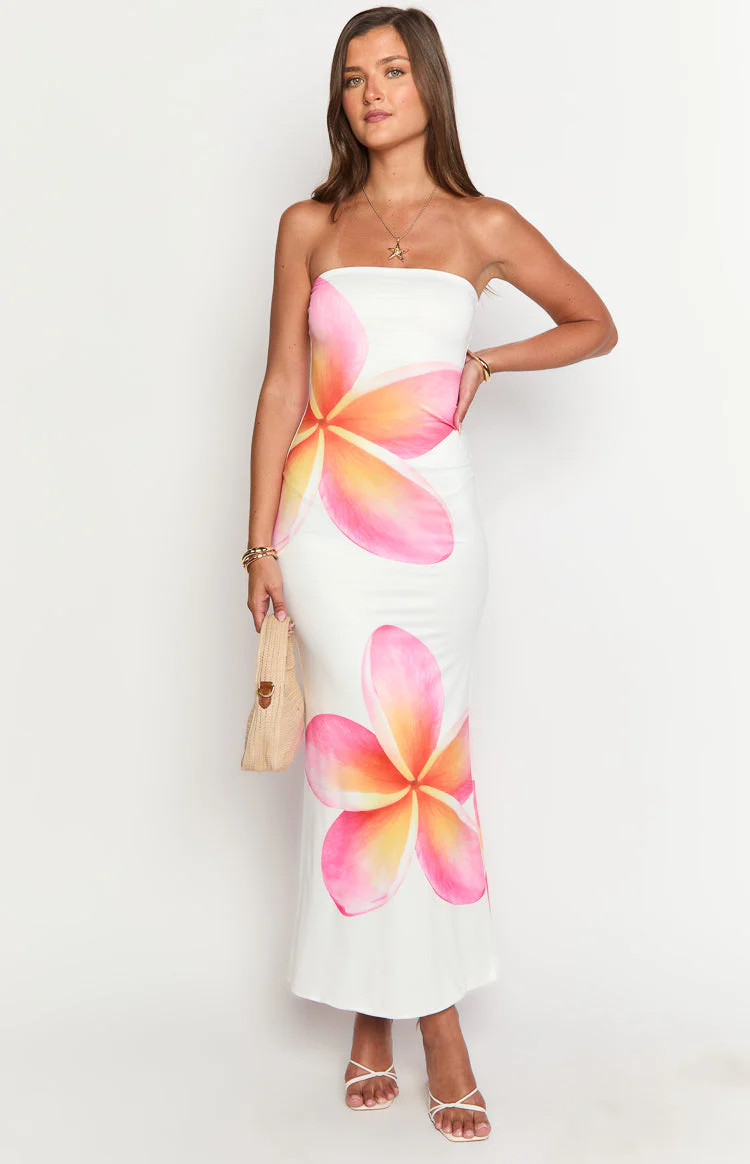 Arizona White Frangipani Maxi Dress | Beginning Boutique (US)