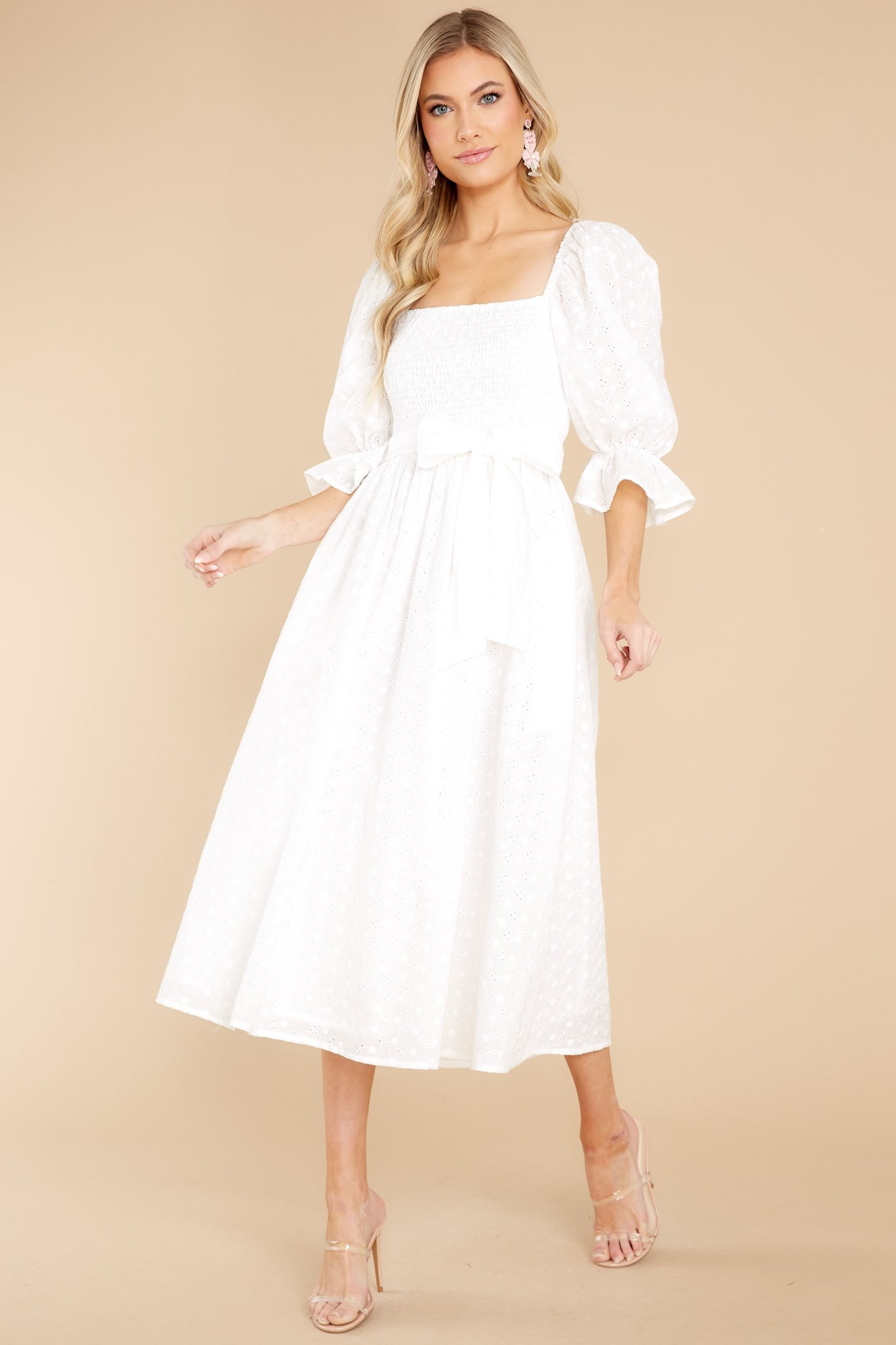 Spreading Love White Eyelet Midi Dress | Red Dress 