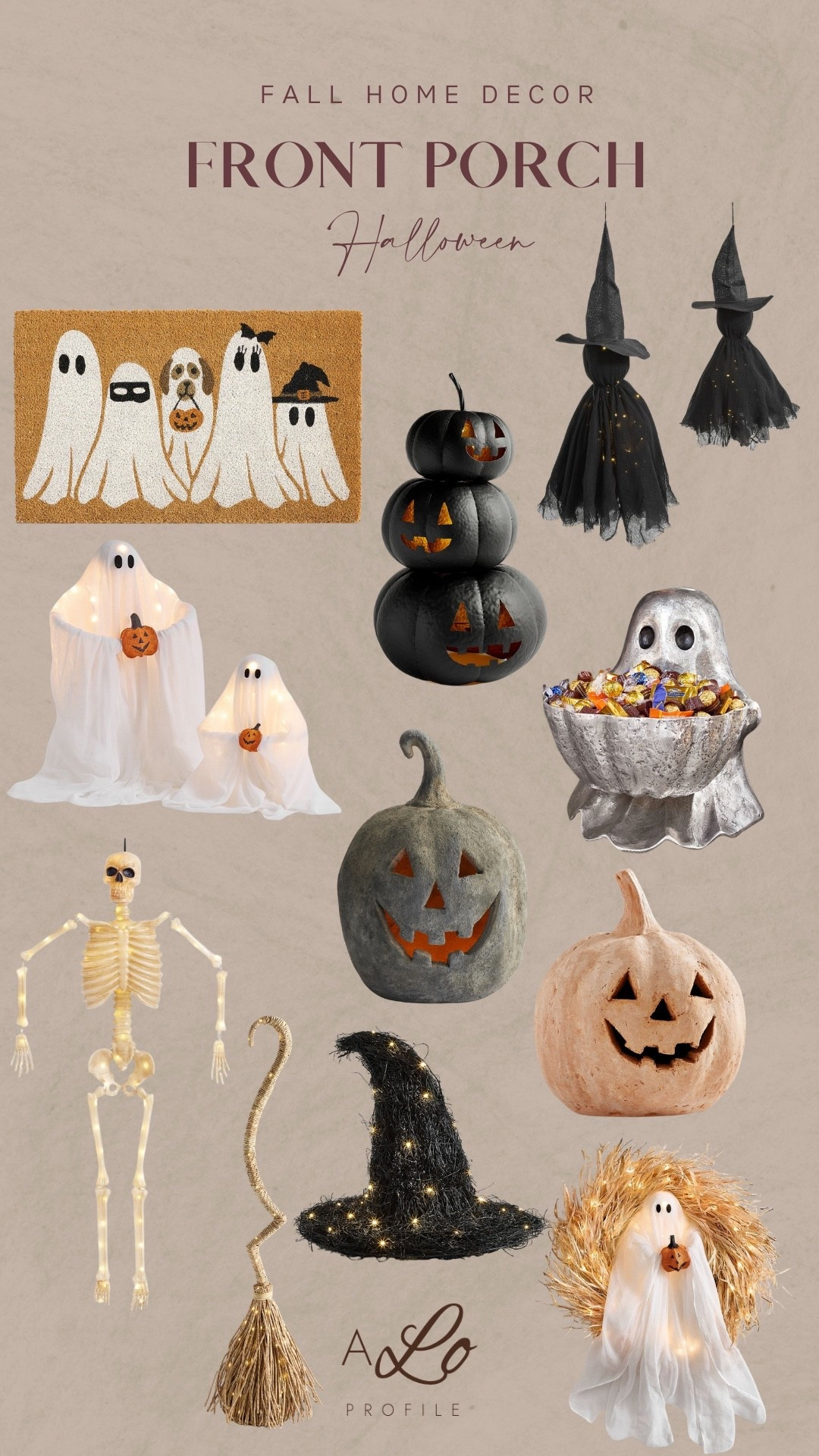 Front Porch Halloween Decor //Halloween living room decor, home decor, Halloween, Halloween decor, fall decor, fall home decor, fall decorations, Halloween decorations, chic Halloween decor