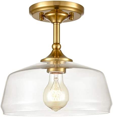 EUL Modern Semi-Flush Ceiling Light Clear Glass Pendant Lamp Shade Gold Finish | Amazon (US)