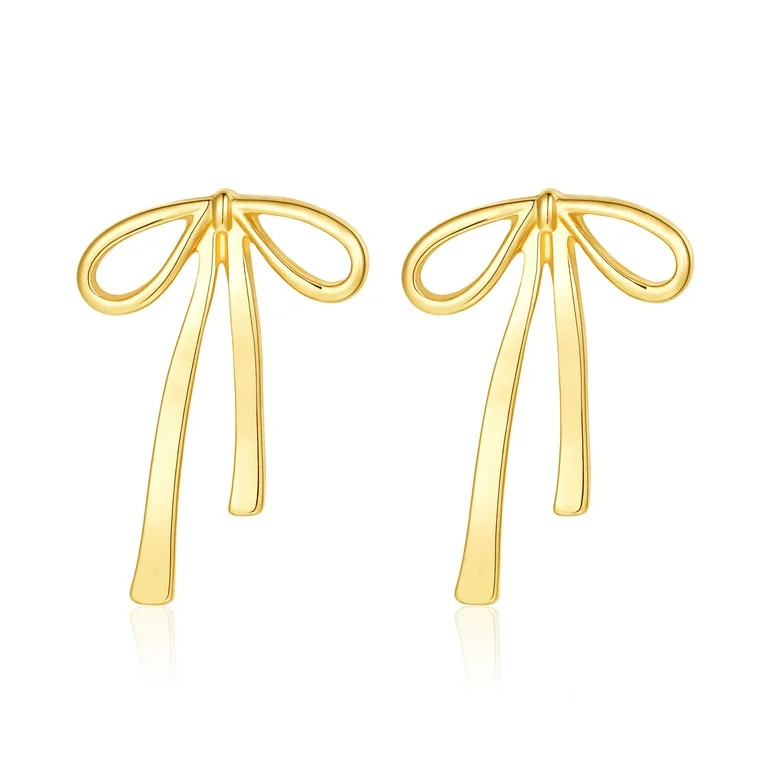 Apsvo Gold Bow Drop Dangle Earrings for Women Girls, Tassel Dangly Chain Earrings Bow Ribbon Chri... | Walmart (US)