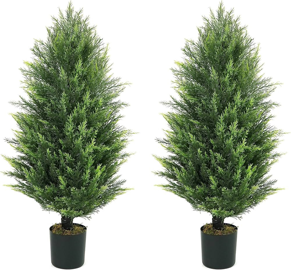 CAPHAUS 3 FT, 36 Inch Artificial Cedar Tree set of 2, Natural Faux Plants for Outside Planter, UV... | Amazon (US)