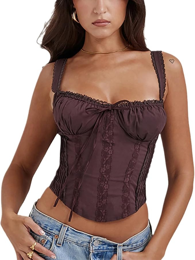 Women's Lace Up Cami Corset Tops Cold Shoulder Zip Side Ties Back Sexy Going Out Bodyshaper Busti... | Amazon (US)