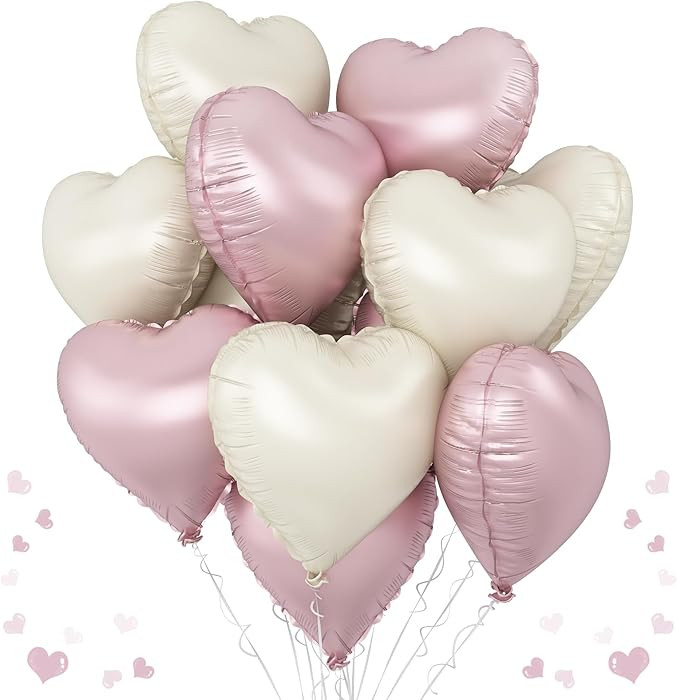 Pink White Heart Balloons, 18 Inch Baby Pink and Cream Helium Foil Heart Balloon 10Pcs Pastel Nud... | Amazon (US)