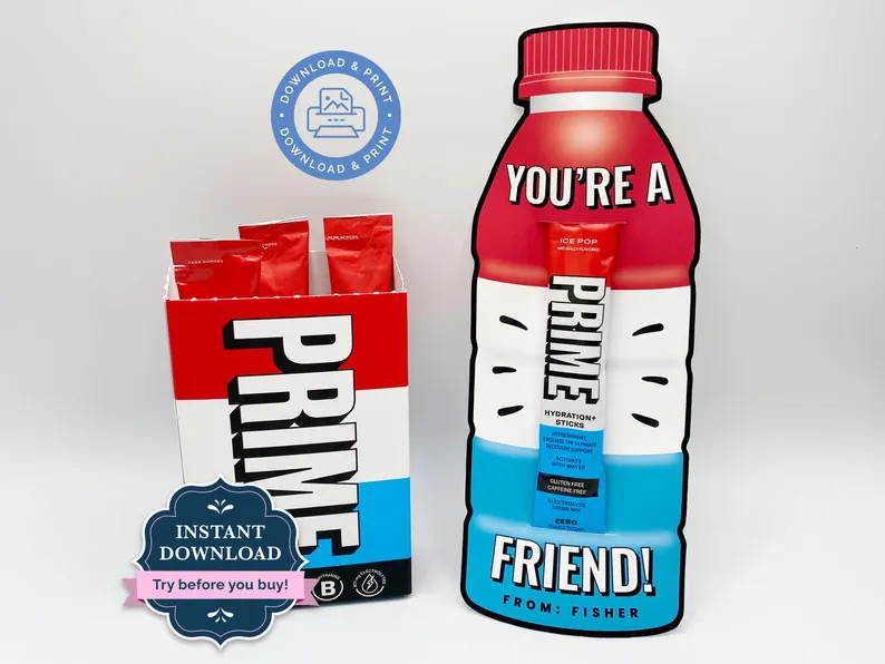 Prime Valentine Cards, Boys Valentines, Hydration Drink Bottle, Prime Friend, School Valentines, ... | Etsy (US)