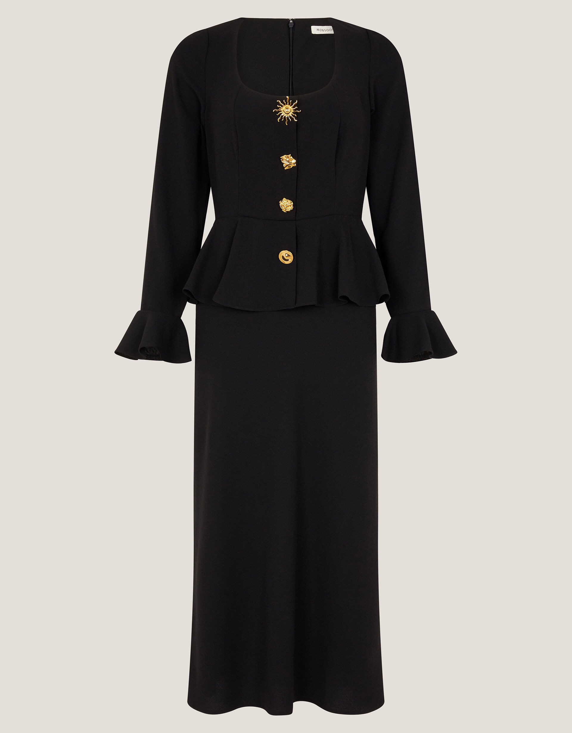 Willow Statement Button Midi Dress Black | Monsoon (UK)