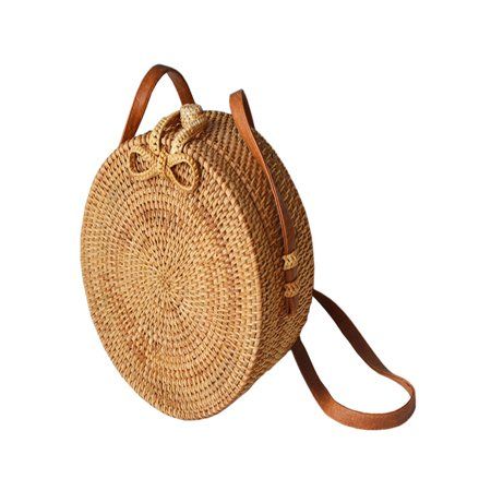 SUPERHOMUSE Women Straw Storage Bag Summer Bamboo Handbag Shoulder Tote Bag Hand Woven Bag Round Rat | Walmart (US)