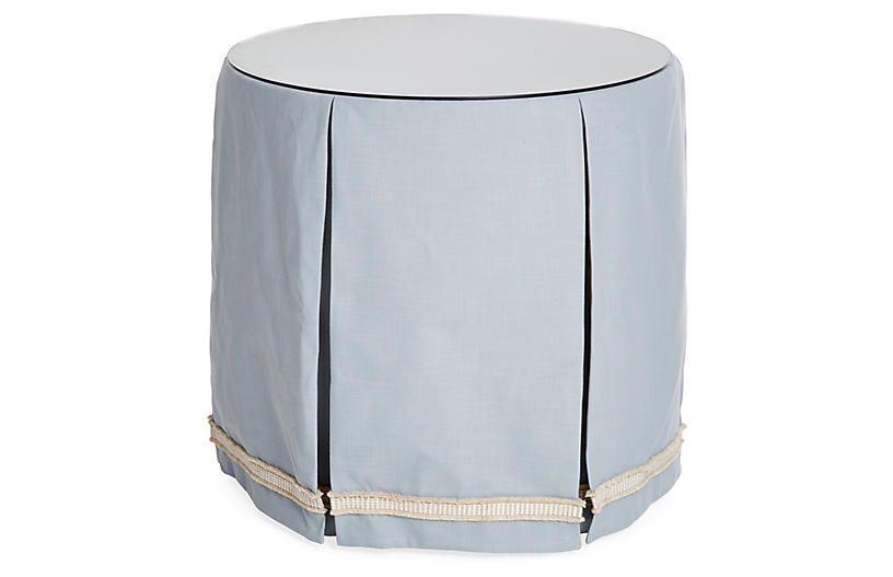 Eden Round Skirted Table, Blue/Ivory | One Kings Lane