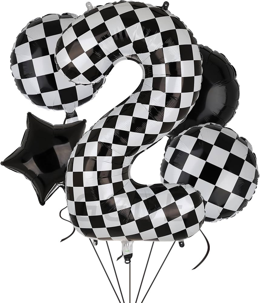 40 Inch Checkered Number Balloon 2 Black and White Two Fast Race Car Birthday Balloons Baby Hippi... | Amazon (US)