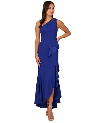 Women's Beaded One-Shoulder Crepe Gown | Macy's