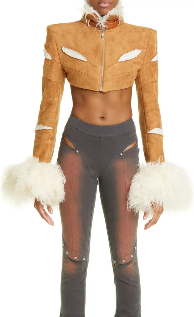 DIDU Knife Cut Faux Suede Bolero with Faux Shearling | Nordstrom | Nordstrom