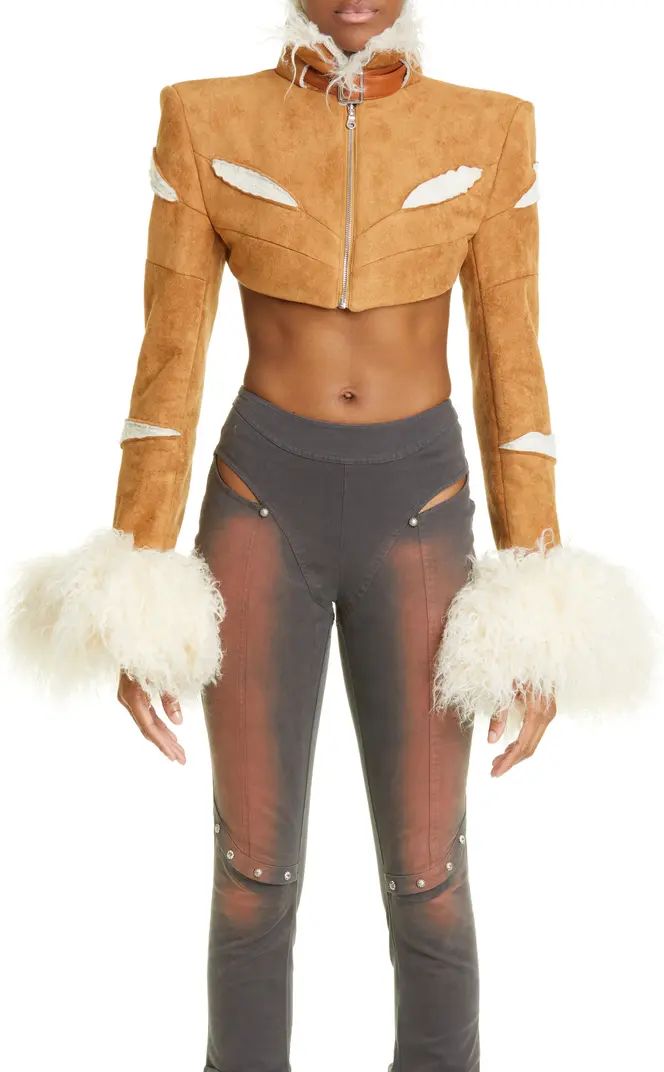DIDU Knife Cut Faux Suede Bolero with Faux Shearling | Nordstrom | Nordstrom