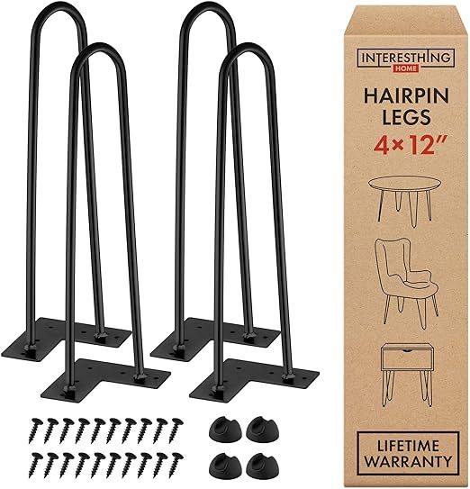 12 Inch Hairpin Legs – 4 Easy to Install Metal Legs for Furniture – Mid-Century Modern Legs f... | Amazon (US)